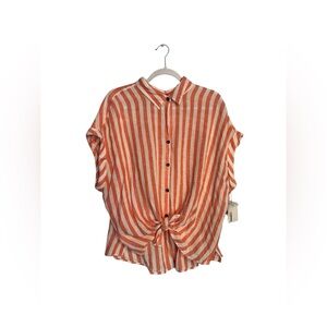 Sonoma Coral and White Striped Tie-Front Button Down Top